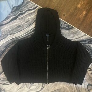 Worn Black Boxy Hooded Women's Sweater